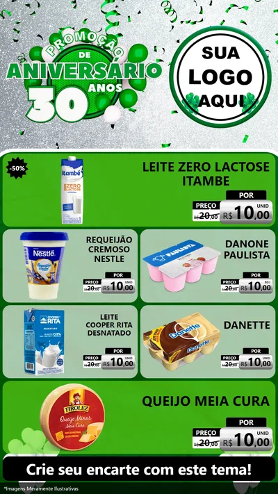 Modelo de TV para TV Vertical com o tema Promoção de Aniversário - 30 Anos para Frios e Laticínios