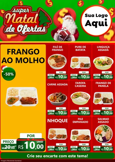 Modelo de Encarte para Encarte A4 Vertical com o tema Super Natal de Ofertas para Restaurante