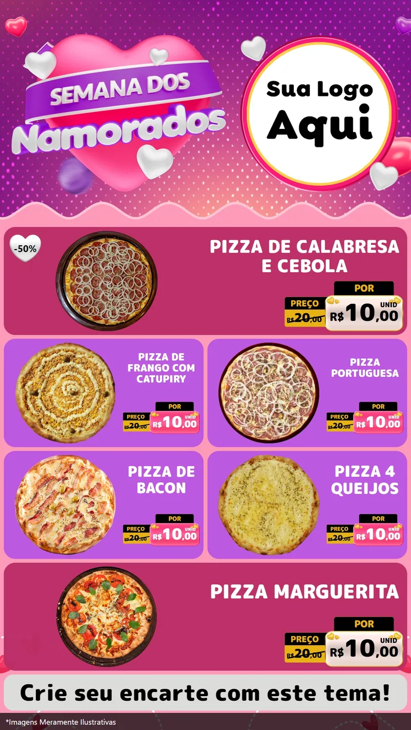 Modelo de TV para TV Vertical com o tema Semana dos Namorados para Pizzaria
