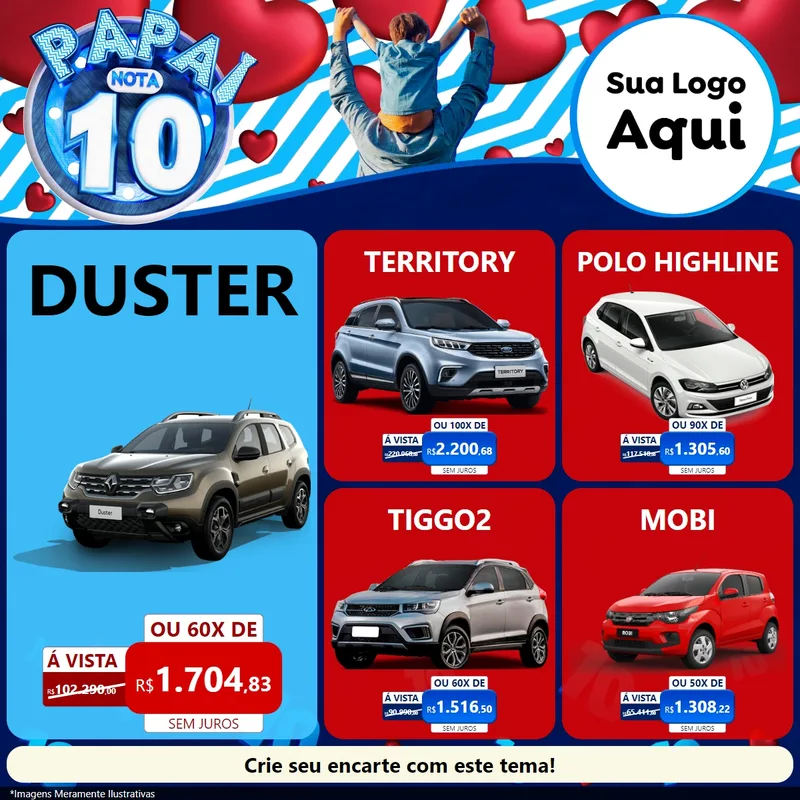 Modelo de Rede Social para Feed Facebook com o tema Papai Nota 10 para Concessionaria de Carros