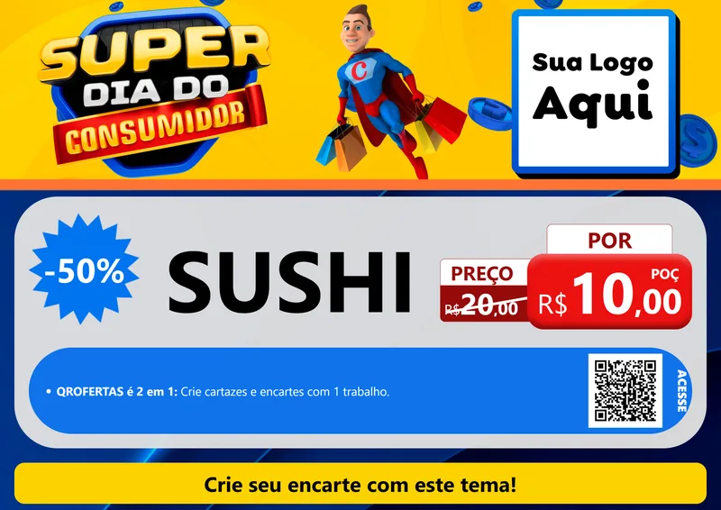 Modelo de Cartaz para Cartaz A4 Horizontal com o tema Super Dia do Consumidor para Comida japonesa