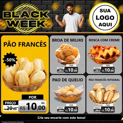 Modelo de Rede Social para Feed Facebook com o tema Black Week para Padaria