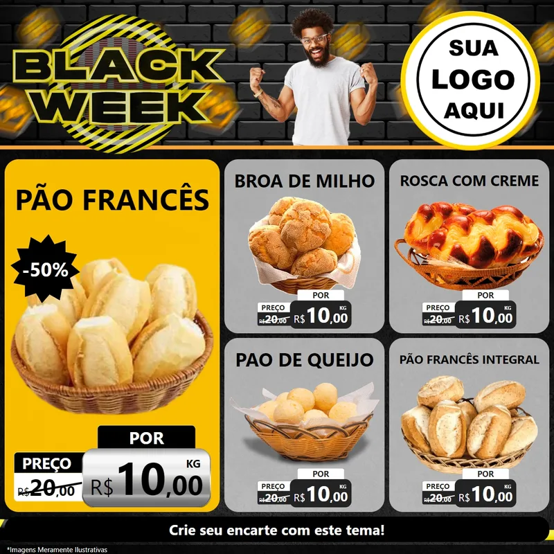 Modelo de Rede Social para Feed Facebook com o tema Black Week para Padaria