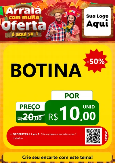 Modelo de Cartaz para Cartaz A4 Vertical com o tema Arraiá Com Muita Oferta - É Aqui Sô! para Agropecuária