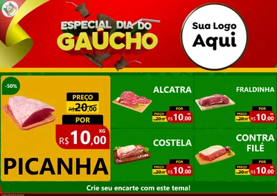 Modelo de Encarte para Encarte A4 Horizontal com o tema Especial Dia do Gaúcho para Açougue
