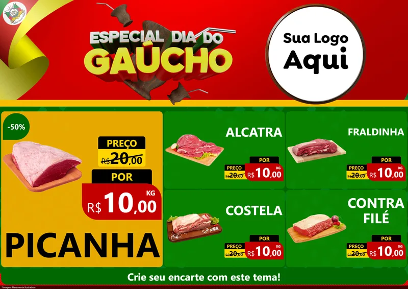 Modelo de Encarte para Encarte A4 Horizontal com o tema Especial Dia do Gaúcho para Açougue