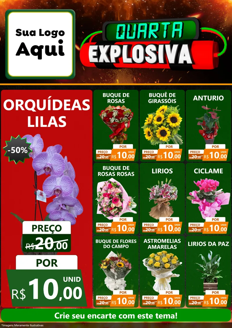 Modelo de Encarte para Encarte A4 Vertical com o tema Quarta Explosiva para Floricultura e jardim