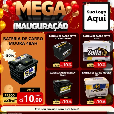 Modelo de Rede Social para Feed Facebook com o tema Mega Inauguração para Baterias Elétricas