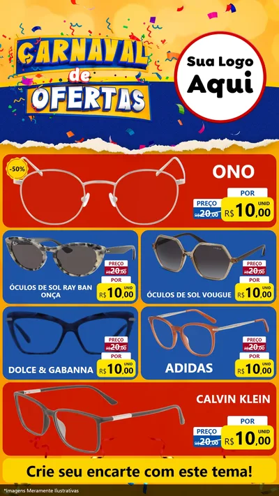 Modelo de TV para TV Vertical com o tema Carnaval de Ofertas para Óticas