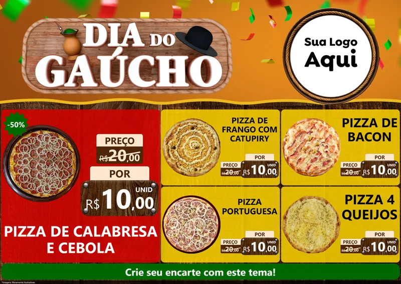 Modelo de Encarte para Encarte A4 Horizontal com o tema Dia do Gaúcho para Pizzaria