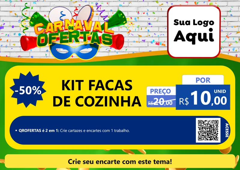Modelo de Cartaz para Cartaz A4 Horizontal com o tema Carnaval de Ofertas para Utilidades Domésticas