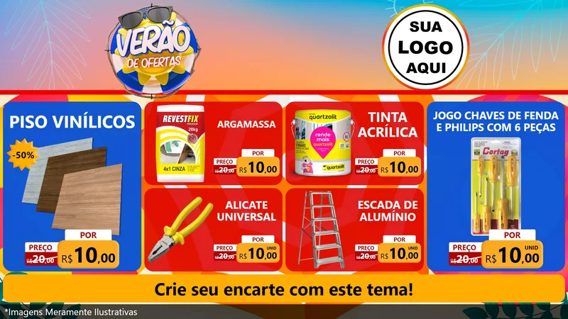Modelo de TV para TV Horizontal com o tema Verão de Ofertas para Material para Construção