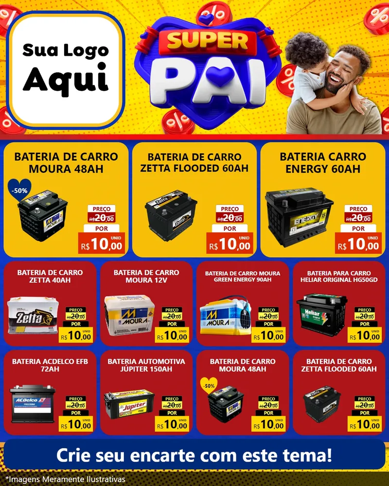 Modelo de Rede Social para Feed Instagram com o tema Super Pai para Baterias Elétricas