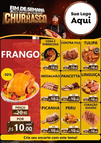 Modelo de Encarte para Encarte A4 Vertical com o tema Fim de Semana do Churrasco para Assados