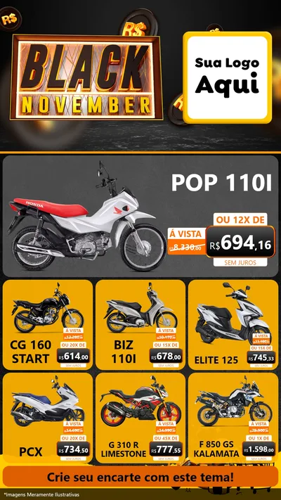 Modelo de Rede Social para Stories com o tema Black November para Concessionaria de Motos