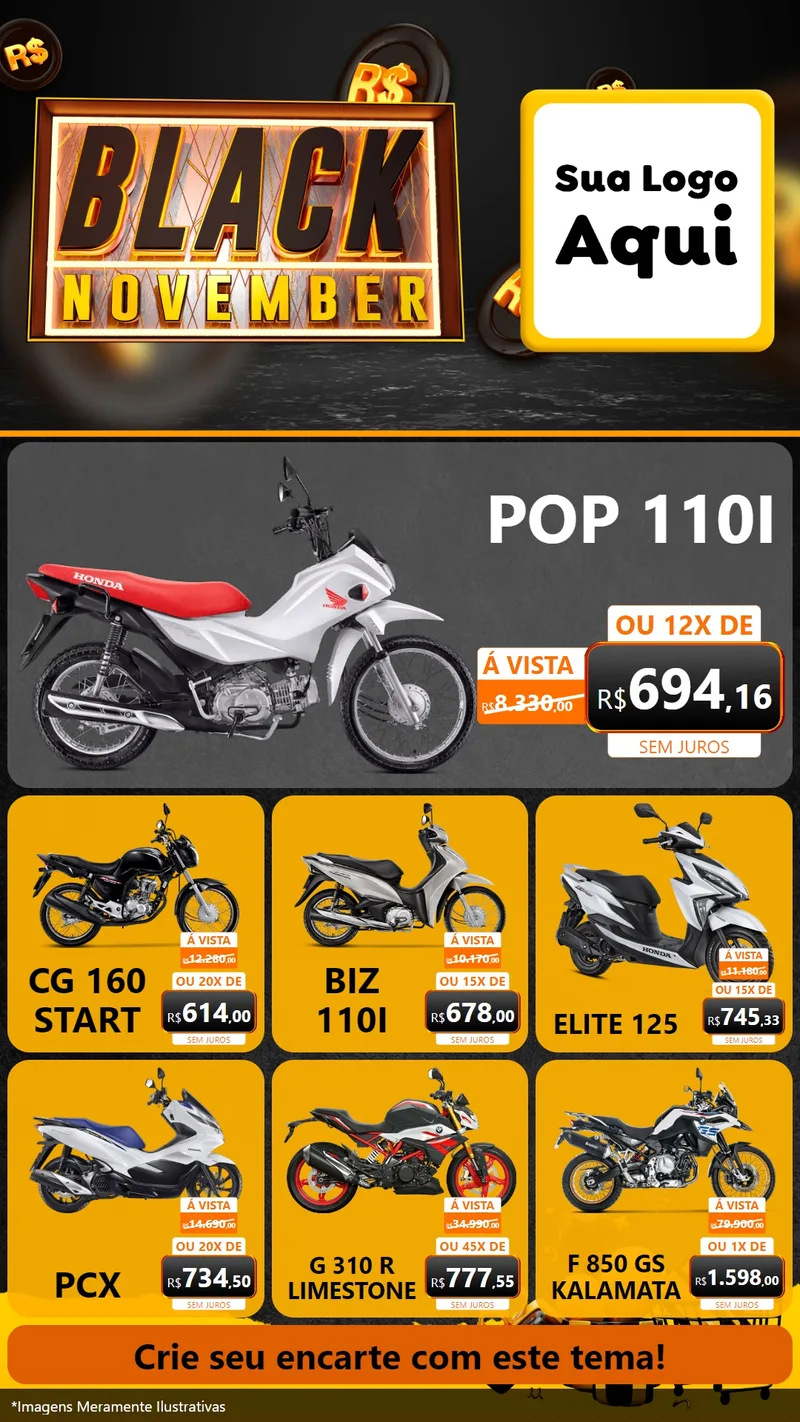 Modelo de Rede Social para Stories com o tema Black November para Concessionaria de Motos