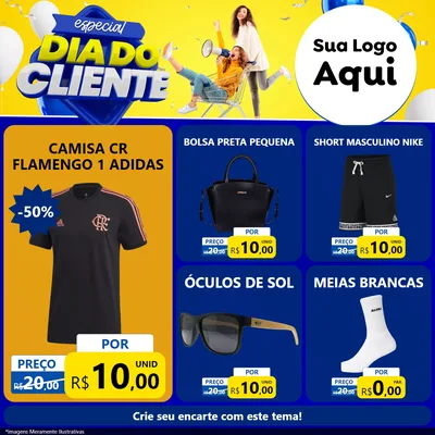 Modelo de Rede Social para Feed Facebook com o tema Especial Dia do Cliente para Roupas e acessórios