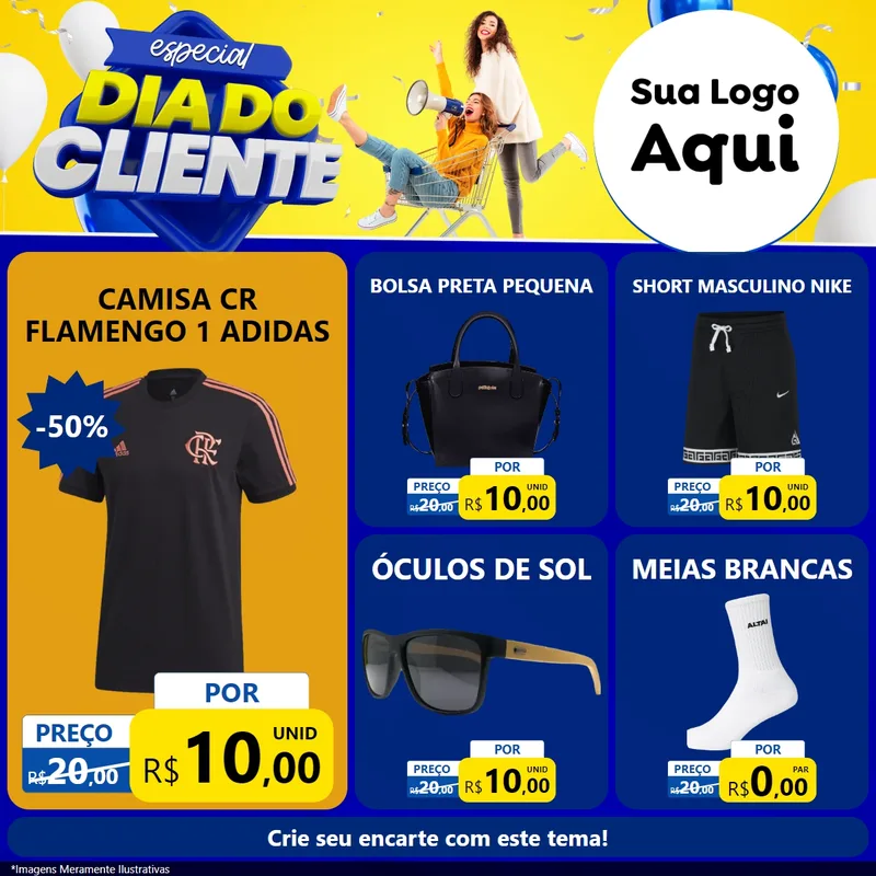 Modelo de Rede Social para Feed Facebook com o tema Especial Dia do Cliente para Roupas e acessórios