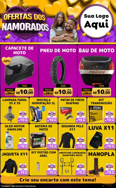 Modelo de Encarte para Encarte Grande com o tema Oferta Dos Namorados para Moto peças