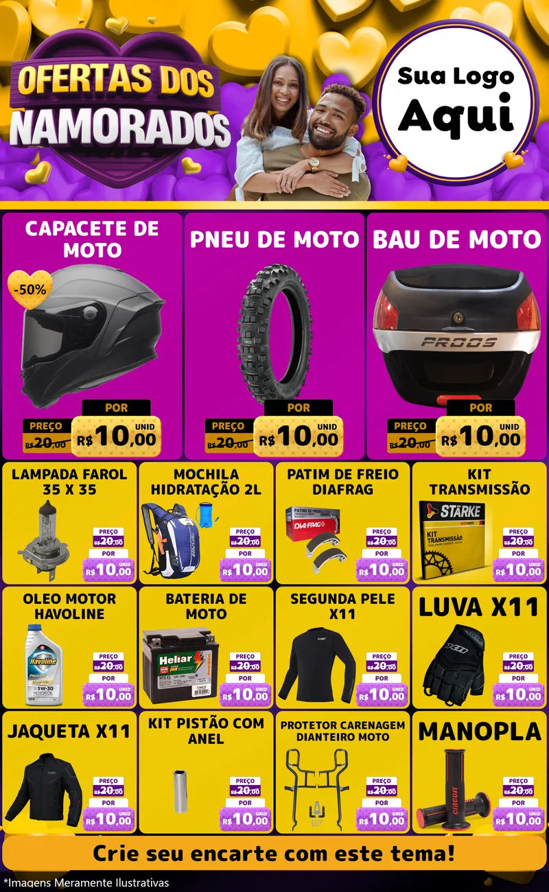 Modelo de Encarte para Encarte Grande com o tema Oferta Dos Namorados para Moto peças