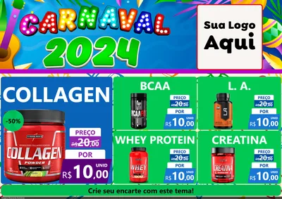 Modelo de Encarte para Encarte A4 Horizontal com o tema Carnaval 2027 para Suplementos alimentares