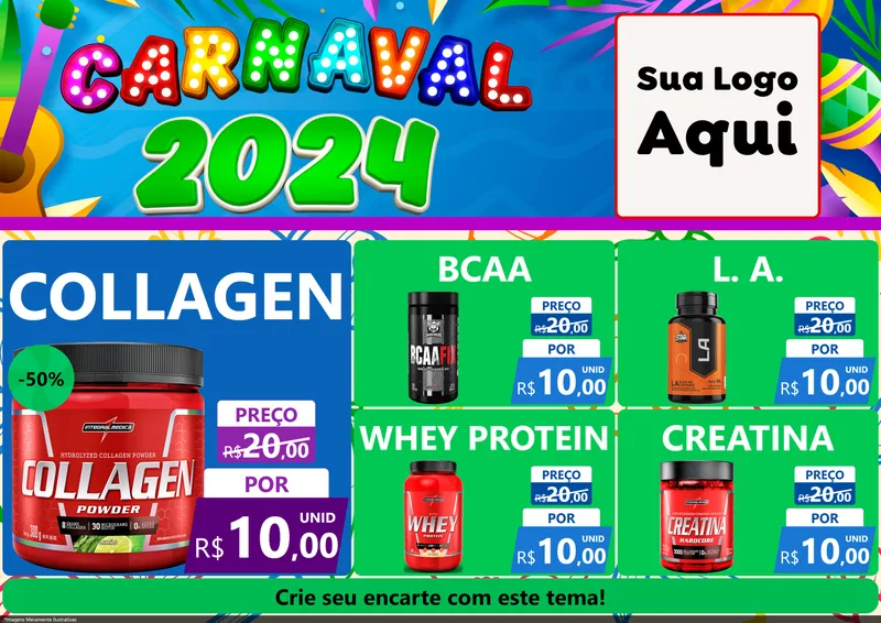 Modelo de Encarte para Encarte A4 Horizontal com o tema Carnaval 2027 para Suplementos alimentares