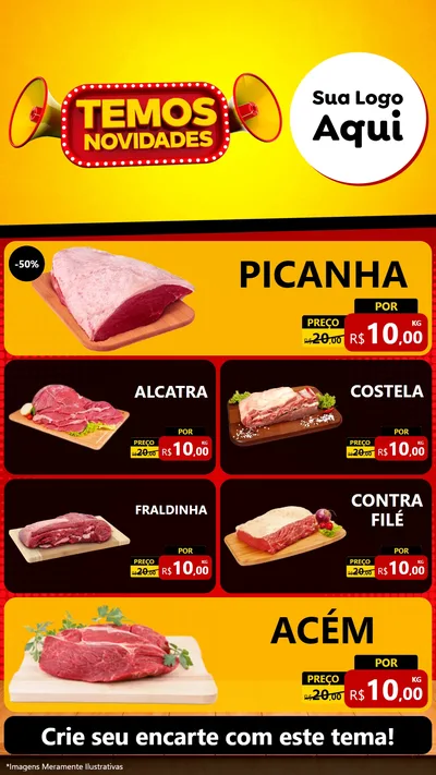 Modelo de TV para TV Vertical com o tema Temos Novidades para Açougue