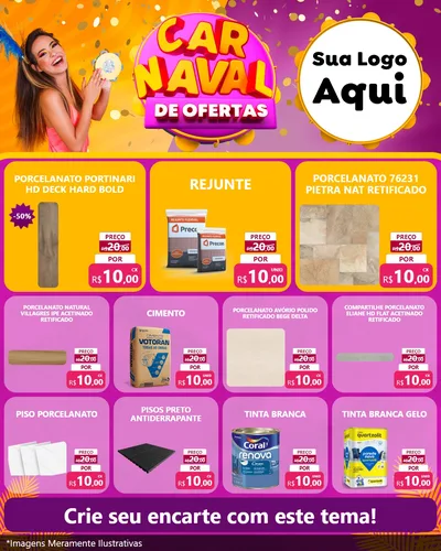 Modelo de Rede Social para Feed Instagram com o tema Carnaval de Ofertas para Pisos e revestimentos