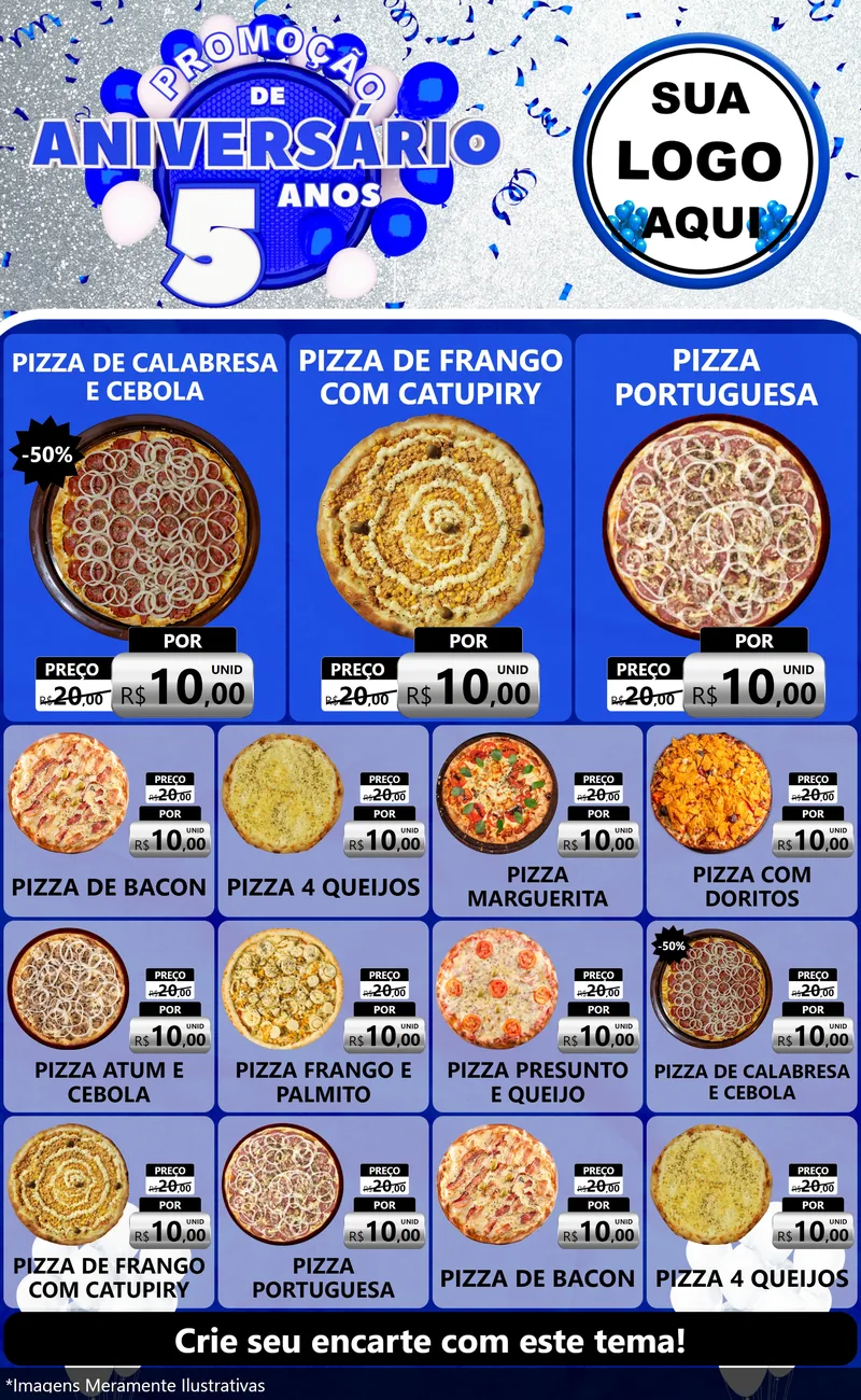 Modelo de Encarte para Encarte Grande com o tema Promoção de Aniversário - 5 Anos para Pizzaria