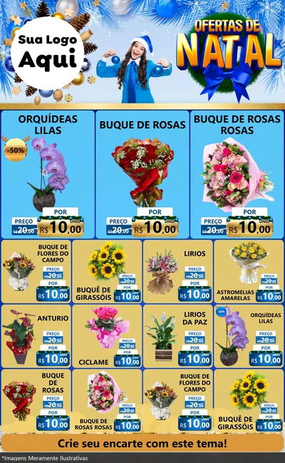 Modelo de Encarte para Encarte Grande com o tema Ofertas de Natal para Floricultura e jardim