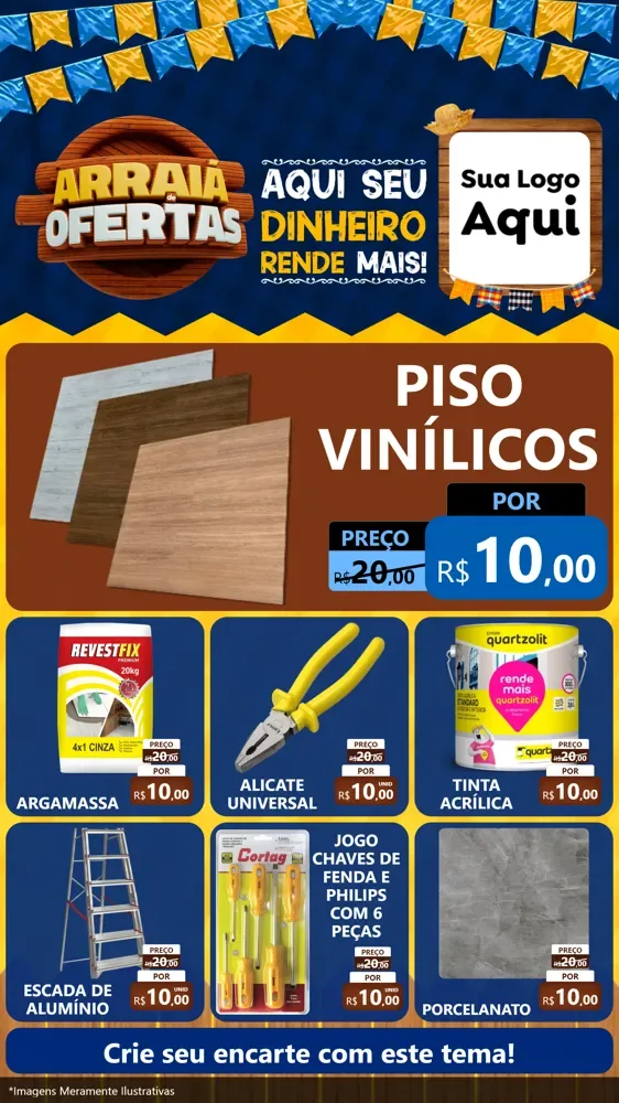 Modelo de Rede Social para Stories com o tema Arraiá de Ofertas - Junina para Material para Construção