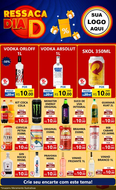 Modelo de Encarte para Encarte Grande com o tema Ressaca Dia D para Distribuidora de bebidas