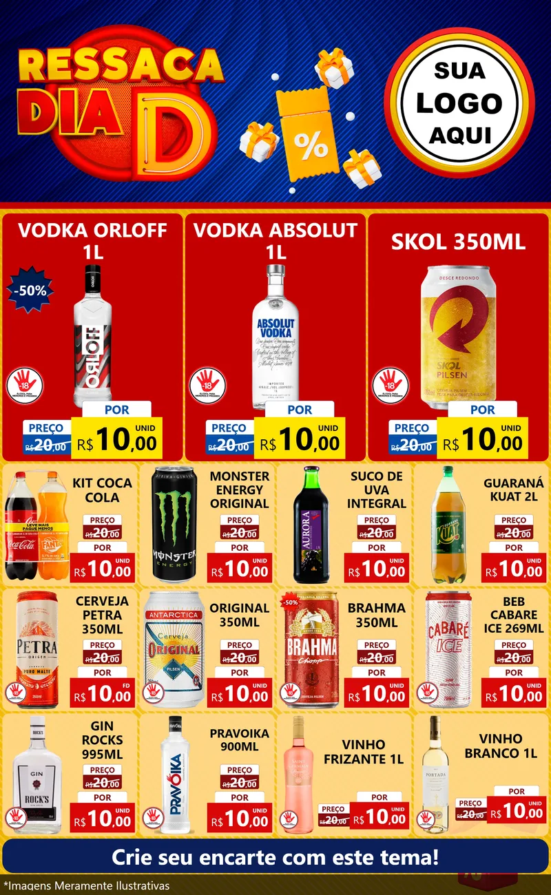 Modelo de Encarte para Encarte Grande com o tema Ressaca Dia D para Distribuidora de bebidas
