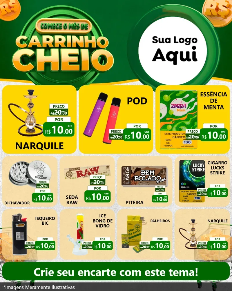 Modelo de Rede Social para Feed Instagram com o tema Carrinho Cheio para Tabacaria