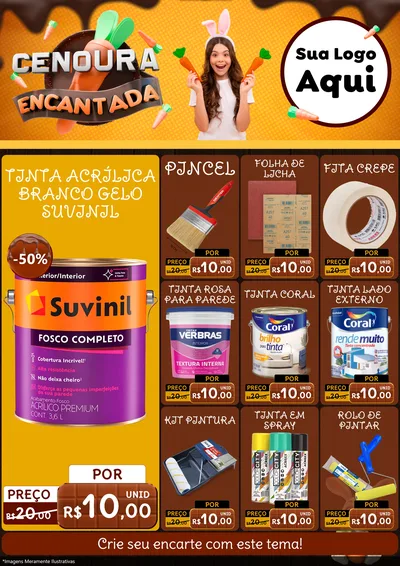 Modelo de Encarte para Encarte A4 Vertical com o tema Cenoura Encantada - Páscoa para Tintas e Ferramentas