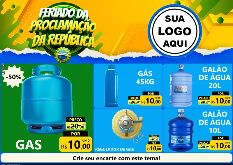 Modelo de Encarte para Encarte A4 Horizontal com o tema Feriado da Proclamação da República para Água e gás