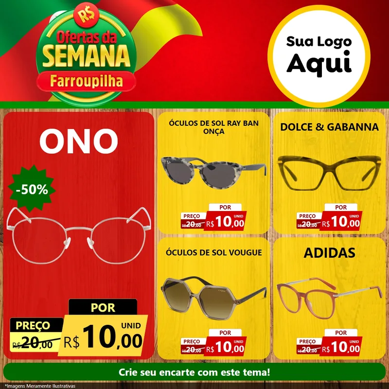 Modelo de Rede Social para Feed Facebook com o tema Ofertas da Semana Farroupilha para Óticas
