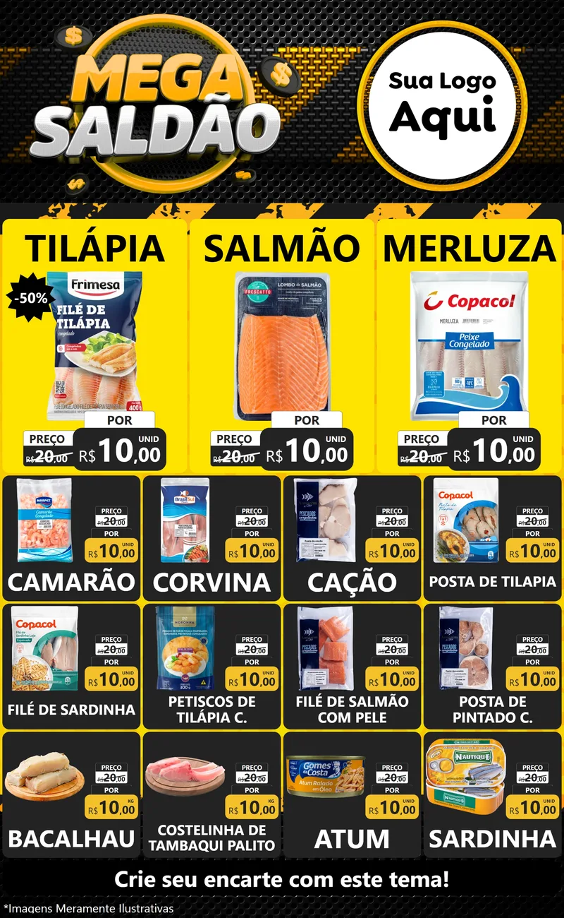 Modelo de Encarte para Encarte Grande com o tema Mega Saldão para Peixaria