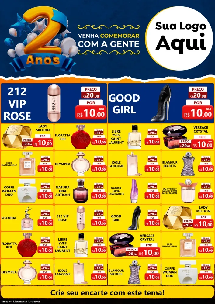 Modelo de Encarte para Encarte A4 Vertical com o tema Aniversário de 2 anos para Perfumes