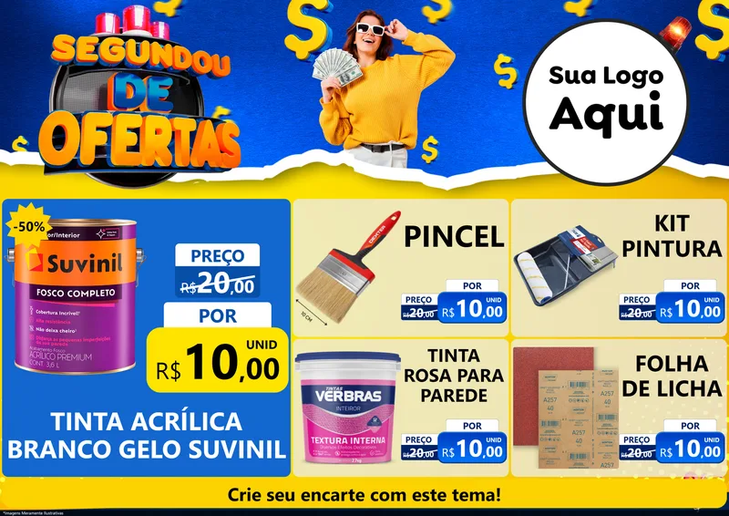Modelo de Encarte para Encarte A4 Horizontal com o tema Segundou de Ofertas para Tintas e Ferramentas