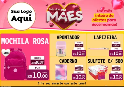 Modelo de Encarte para Encarte A4 Horizontal com o tema Mês das Mães para Papelaria
