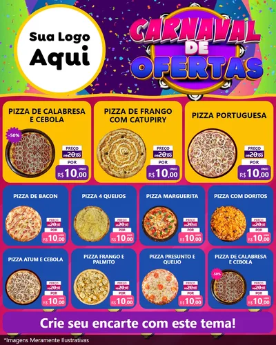 Modelo de Rede Social para Feed Instagram com o tema Carnaval de Ofertas para Pizzaria