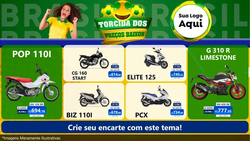 Modelo de TV para TV Horizontal com o tema Torcida dos Preços Baixos - Copa para Concessionaria de Motos