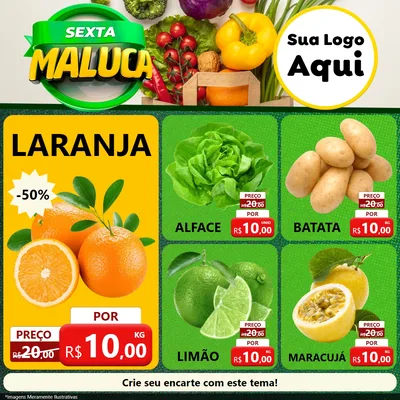Modelo de Rede Social para Feed Facebook com o tema Sexta Maluca - Hortifrúti para Hortifrúti