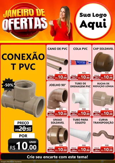 Modelo de Encarte para Encarte A4 Vertical com o tema Janeiro de Ofertas para Tubos e conexões