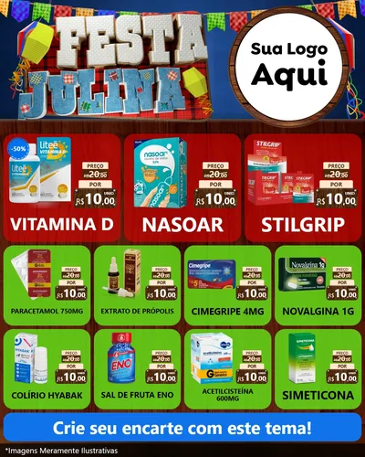 Modelo de Rede Social para Feed Instagram com o tema Festa Julina para Farmácia