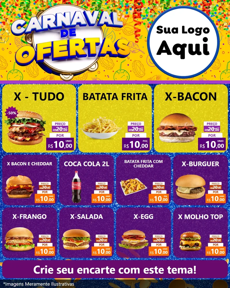 Modelo de Rede Social para Feed Instagram com o tema Carnaval de Ofertas para Hamburgueria