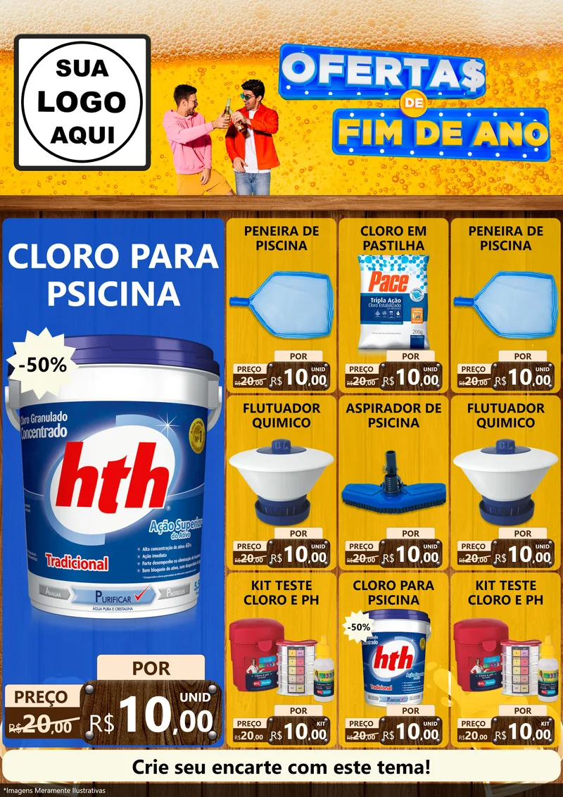 Modelo de Encarte para Encarte A4 Vertical com o tema Ofertas de Fim de Ano para Produtos para Piscina