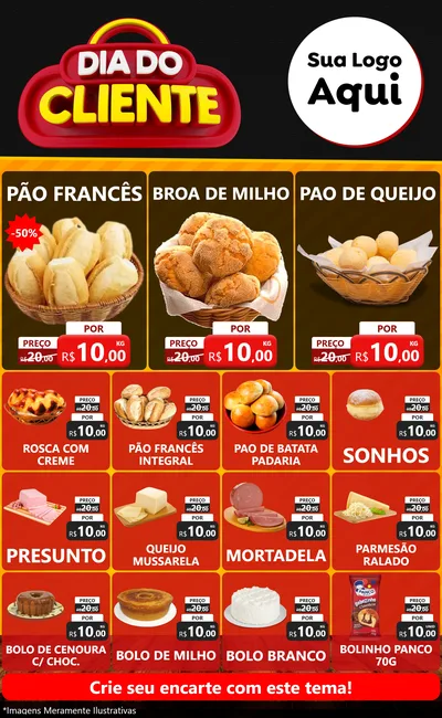 Modelo de Encarte para Encarte Grande com o tema Dia do Cliente para Padaria