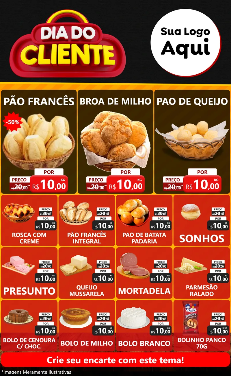 Modelo de Encarte para Encarte Grande com o tema Dia do Cliente para Padaria